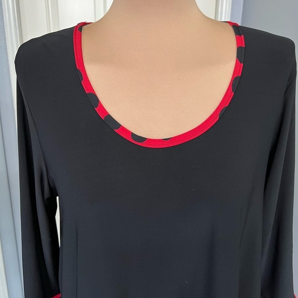 Vtg Sole Dione Studio Black & Red Polka Dot Stretch Tunic Top Minnie Lady Bug - Picture 2 of 8